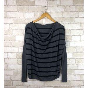 Caslon Gray & Black Striped Cowl Neck Top Size S
